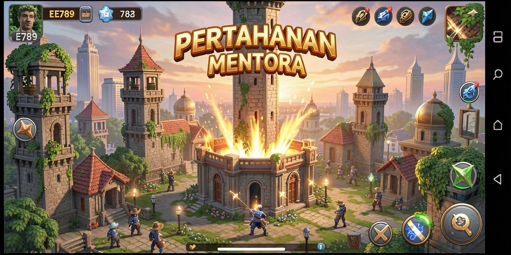 Tampilan gameplay menara pertahanan yang seru dan strategis.