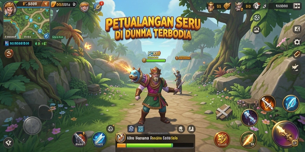 Screenshot gameplay FC888 menampilkan petualangan seru di dunia terbuka.