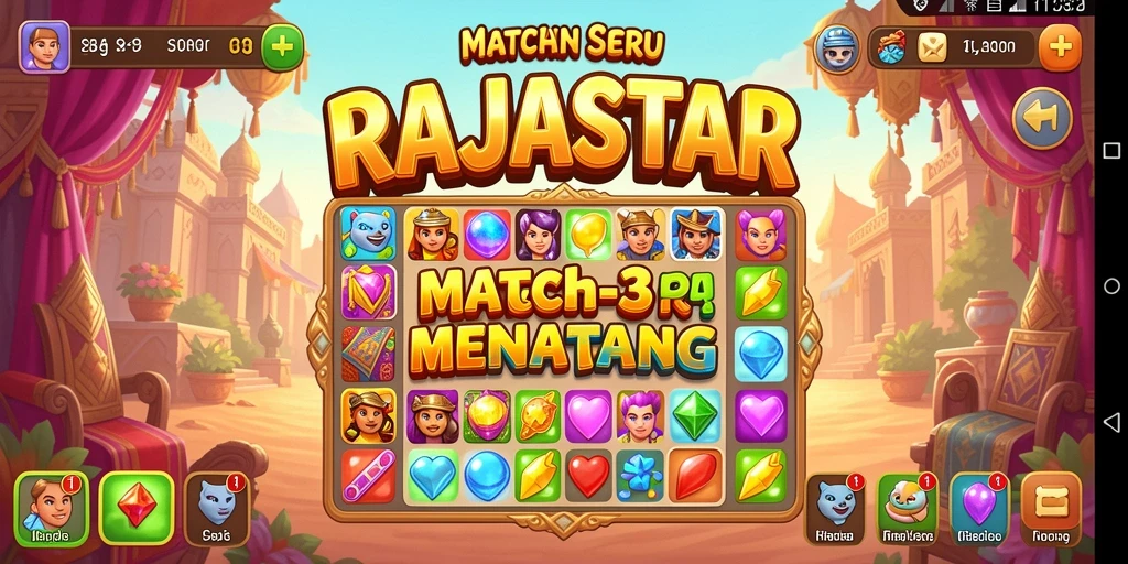Screenshot gameplay RAJASTAR dengan permata berwarna-warni yang menarik.