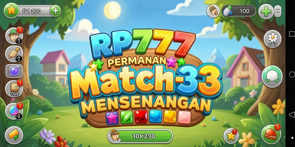 Screenshot gameplay RP777 yang menunjukkan level match-3 yang seru.