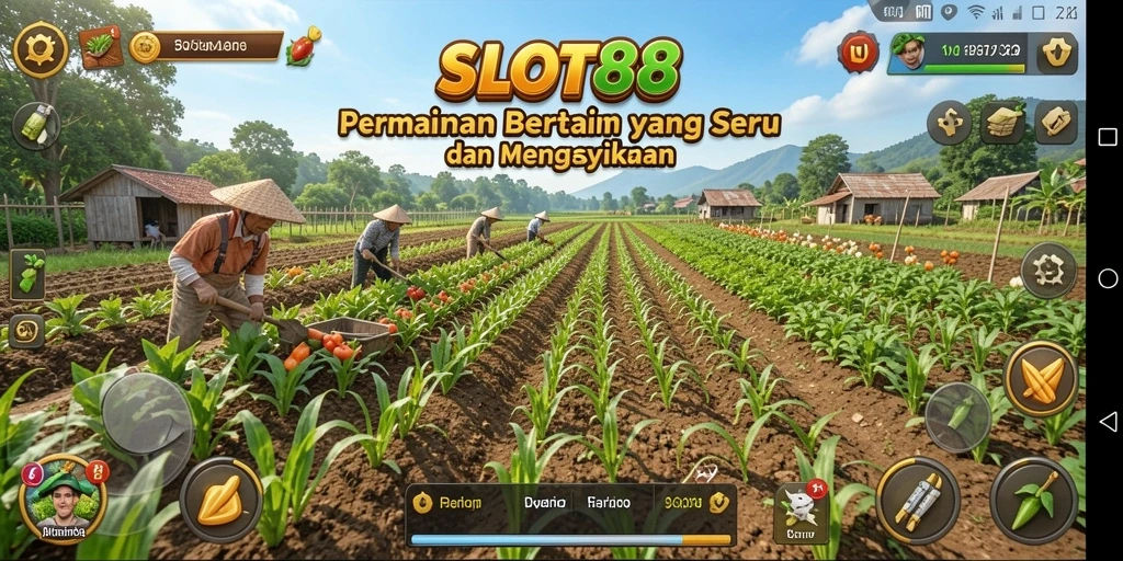 Screenshot SLOT88 menampilkan aksi seru bertani dengan teman.